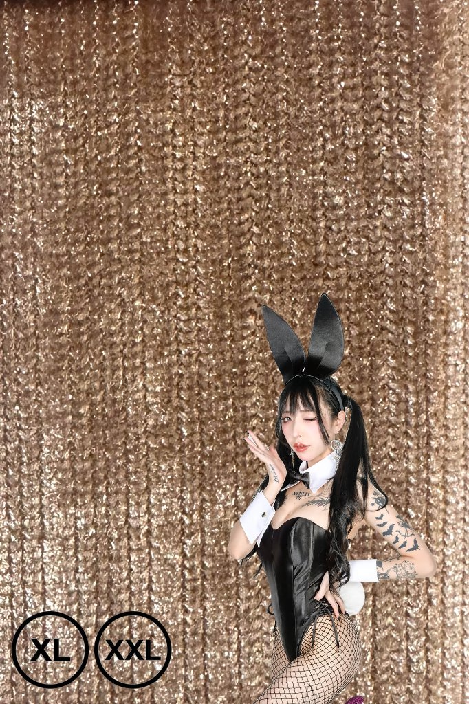 【大きいサイズ】バニーガール衣装 9点セット【金糸ベロア・ゴールド 13番】プレーン バニー衣装・裏地付の画像