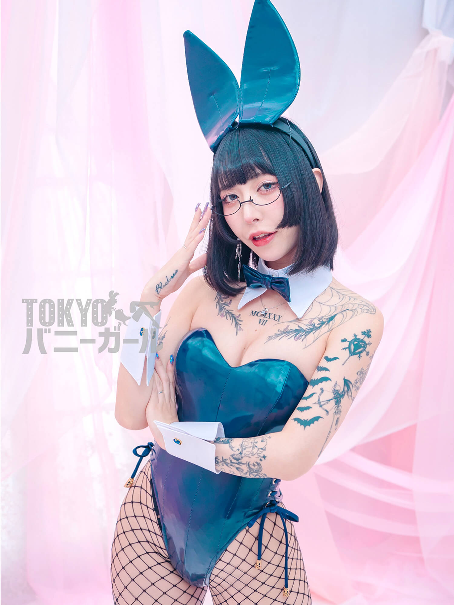 【エナメル】 バニーガール 衣装 9点セット【ダークブルー】プレーン バニー衣装の画像