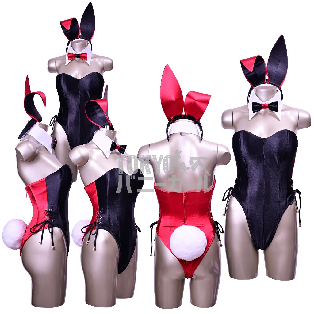 バニーガール 衣装 ９点セット【デュアルフェイス・バニー】ブラックとダークレッドの画像
