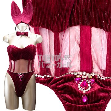 バニーガール 衣装 9点セット 飾り付【金糸ベロア・ワインレッド 12番】ドレスアップ バニー衣装・裏地付の画像