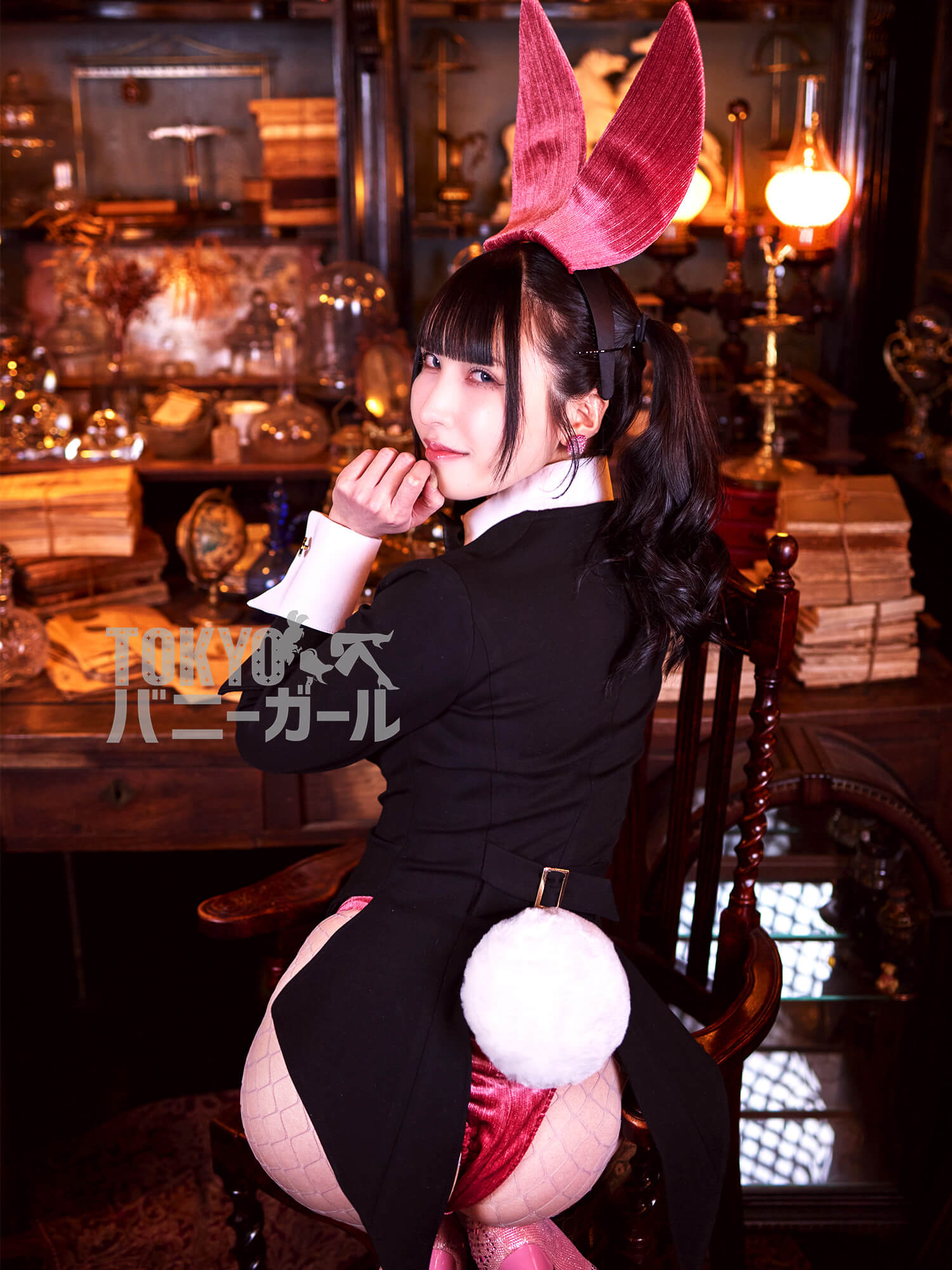 バニーガール 衣装 9点セット 飾り付【金糸ベロア・ピンク 19番】ドレスアップ バニー衣装・裏地付の画像