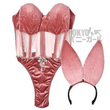 バニーガール 衣装 9点セット 飾り付【金糸ベロア・ピンク 19番】ドレスアップ バニー衣装・裏地付の画像
