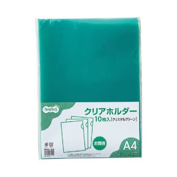 （まとめ）TANOSEE カラークリアホルダー（単色タイプ） A4 クリスタルグリーン 1セット（30枚：10枚×3パック） 【×10セット】  送料無料！