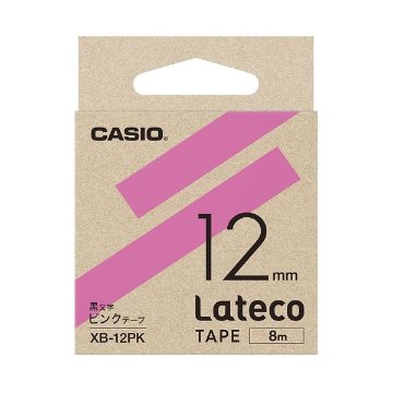 （まとめ）カシオ計算機 ラテコ専用テープXB-12PK ピンクに黒文字（×10セット） 送料無料！