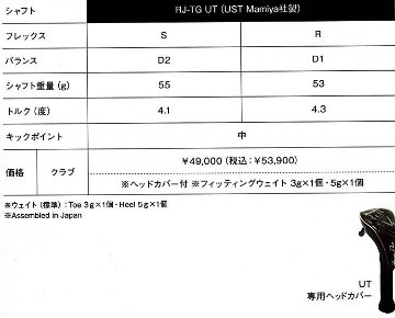 RomaRo　Ray-V　V1 UT (UT２１°／UT２４°）装着シャフトRJ-TG UT（UST Mamiya社製）の画像