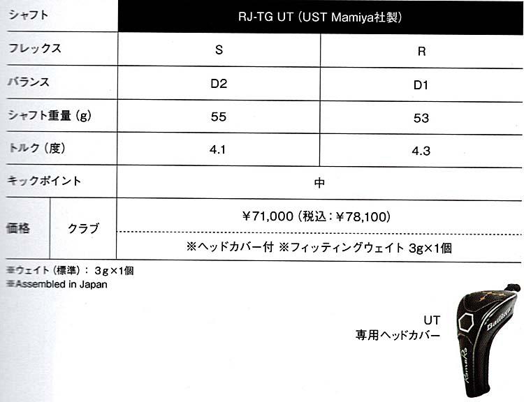 RomaRo　Ballista BR08 UT　純正シャフト RJ-TG-FW/UT(UST Mamiya社製)　の画像