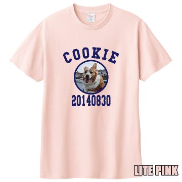 愛犬の名入れ＆写真プリント＆メッセージ うちの子Tシャツ カレッジ柄プリント 半袖Tシャツの画像