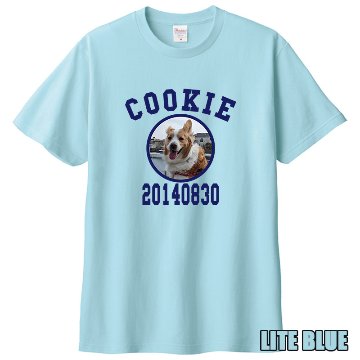 愛犬の名入れ＆写真プリント＆メッセージ うちの子Tシャツ カレッジ柄プリント 半袖Tシャツの画像