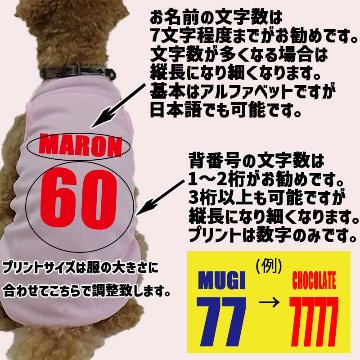 愛犬の名入れが出来る メッシュタンクトップ 背番号タイプ　野球チーム風 お好きな犬服やTシャツ等にもプリント出来ますの画像