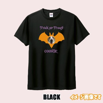愛犬の名入れ＆写真プリント 【HALLOWEEN BATTY】ハロウィン　バット柄うちの子Tシャツ  5.6oz 半袖Tシャツの画像