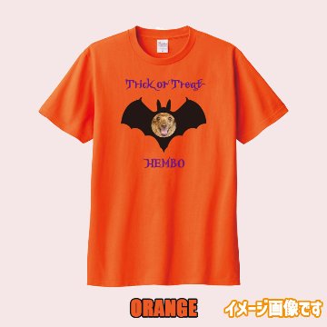 愛犬の名入れ＆写真プリント 【HALLOWEEN BATTY】ハロウィン　バット柄うちの子Tシャツ  5.6oz 半袖Tシャツの画像