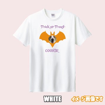 愛犬の名入れ＆写真プリント 【HALLOWEEN BATTY】ハロウィン　バット柄うちの子Tシャツ  5.6oz 半袖Tシャツの画像