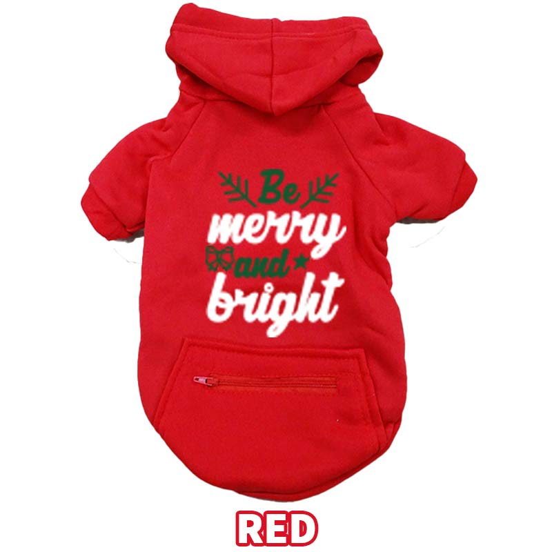 クリスマス柄 【BE MERRY AND BRIGHT】 犬用パーカー スウェットパーカー ジップポケット付き犬服 超小型犬〜大型犬 お好きな犬服やTシャツ等にもプリント出来ますの画像