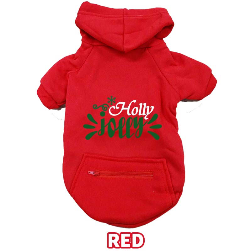 クリスマス柄 【Holly Jolly】 犬用パーカー スウェットパーカー ジップポケット付き犬服 超小型犬〜大型犬 お好きな犬服やTシャツ等にもプリント出来ますの画像