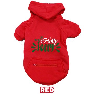 クリスマス柄 【Holly Jolly】 犬用パーカー スウェットパーカー ジップポケット付き犬服 超小型犬〜大型犬 お好きな犬服やTシャツ等にもプリント出来ますの画像