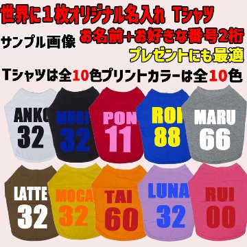 愛犬の名入れが出来る ユニフォーム風背番号タイプ ブルドッグ パグ フレンチブル用 Tシャツ 名前入り犬服  小型犬〜中型犬 プリントカラーは10色　お名前とお好きな番号だけで作れますの画像