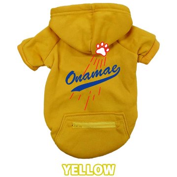 愛犬の名入れが出来る メジャーリーグチーム風パロディー柄 犬用ヨットパーカー チームロゴ/野球チーム風/デコピン風 　名前入り犬服 超小型犬〜大型犬 お好きな犬服やTシャツ等にもプリント出来ますの画像