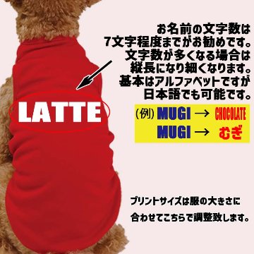 愛犬の名入れが出来るメッシュタンクトップ ローマ字アルファベット横書きタイプ　名前入り犬服 お好きな犬服やTシャツ等にもプリント出来ますの画像