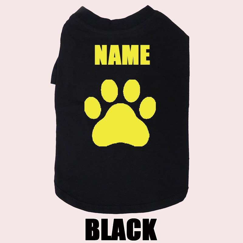愛犬の名入れが出来る 犬用Tシャツ PAW/足跡/足型/肉球 犬服 超小型犬〜大型犬 S~4XL プリントカラーは10色　お名前だけで作れますの画像