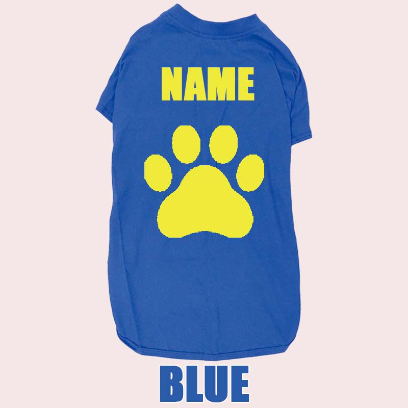 愛犬の名入れが出来る 犬用Tシャツ PAW/足跡/足型/肉球 犬服 超小型犬〜大型犬 S~4XL プリントカラーは10色　お名前だけで作れますの画像