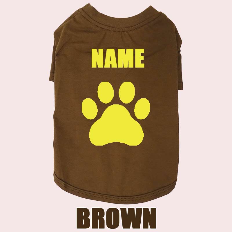 愛犬の名入れが出来る 犬用Tシャツ PAW/足跡/足型/肉球 犬服 超小型犬〜大型犬 S~4XL プリントカラーは10色　お名前だけで作れますの画像