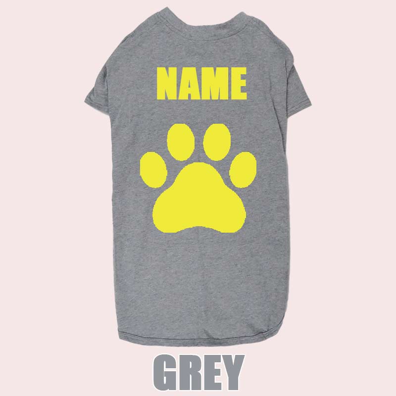 愛犬の名入れが出来る 犬用Tシャツ PAW/足跡/足型/肉球 犬服 超小型犬〜大型犬 S~4XL プリントカラーは10色　お名前だけで作れますの画像