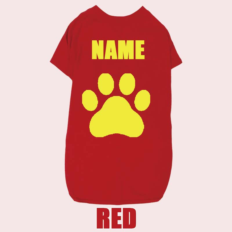 愛犬の名入れが出来る 犬用Tシャツ PAW/足跡/足型/肉球 犬服 超小型犬〜大型犬 S~4XL プリントカラーは10色　お名前だけで作れますの画像
