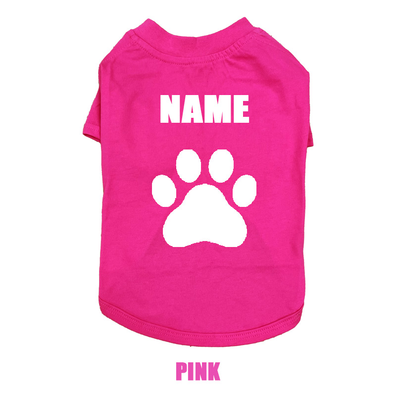 愛犬の名入れが出来る 犬用Tシャツ PAW/足跡/足型/肉球 犬服 超小型犬〜大型犬 S~4XL プリントカラーは10色　お名前だけで作れますの画像