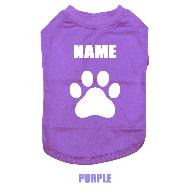 愛犬の名入れが出来る 犬用Tシャツ PAW/足跡/足型/肉球 犬服 超小型犬〜大型犬 S~4XL プリントカラーは10色　お名前だけで作れますの画像
