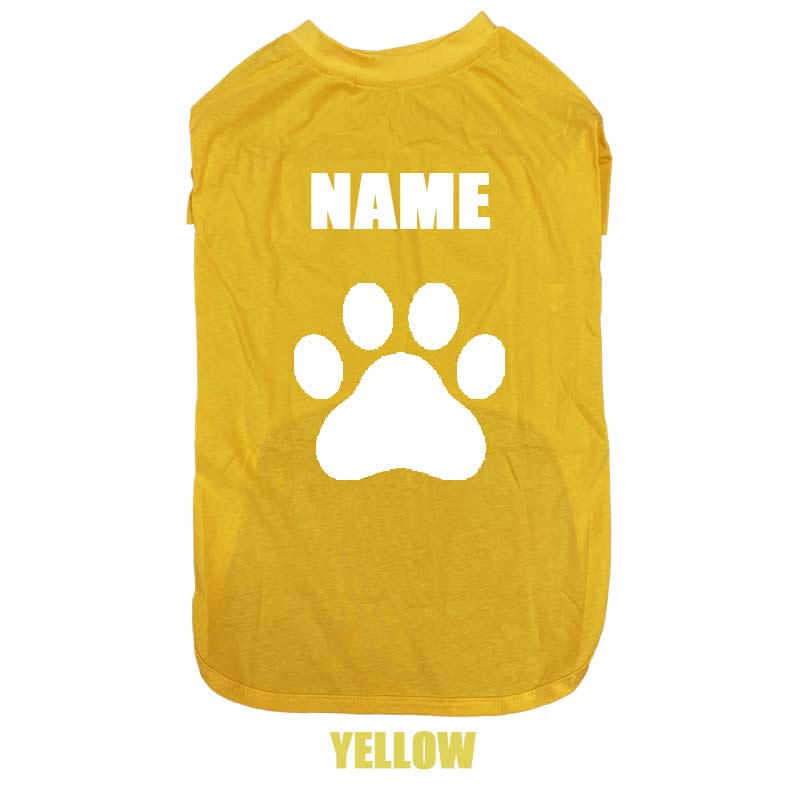 愛犬の名入れが出来る 犬用Tシャツ PAW/足跡/足型/肉球 犬服 超小型犬〜大型犬 S~4XL プリントカラーは10色　お名前だけで作れますの画像