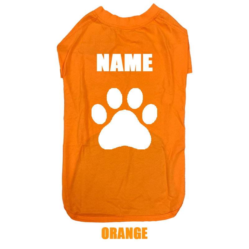 愛犬の名入れが出来る 犬用Tシャツ PAW/足跡/足型/肉球 犬服 超小型犬〜大型犬 S~4XL プリントカラーは10色　お名前だけで作れますの画像