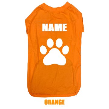 愛犬の名入れが出来る 犬用Tシャツ PAW/足跡/足型/肉球 犬服 超小型犬〜大型犬 S~4XL プリントカラーは10色　お名前だけで作れますの画像