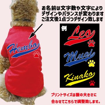 愛犬の名入れが出来る犬服 犬用Tシャツ チームロゴ/野球チーム風/メジャーリーグ風/デコピン風  超小型犬〜大型犬 お名前だけで作れますの画像