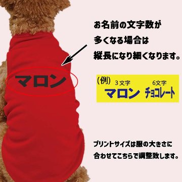 愛犬の名入れが出来る犬服 犬用メッシュタンクトップ カタカナ横書き  超小型犬〜中型犬 XS~2XL お好きな犬服やTシャツ等にもプリント出来ますの画像