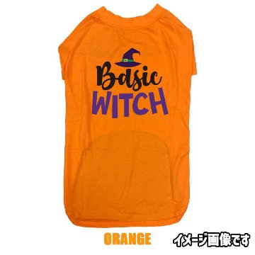 ハロウィン柄！ BASIC-WITCH コットン100％ 犬用Tシャツ 犬服 halloween ハロウィーン風ロゴ 小型犬〜大型犬まで対応 リンクコーデも出来ますの画像
