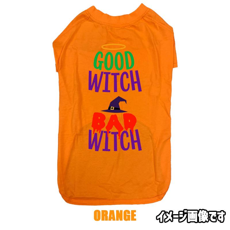 ハロウィン柄！ GOOD-WITCH-BAD-WITCH コットン100％ 犬用Tシャツ 犬服 halloween ハロウィーン風ロゴ 小型犬〜大型犬まで対応 リンクコーデも出来ますの画像