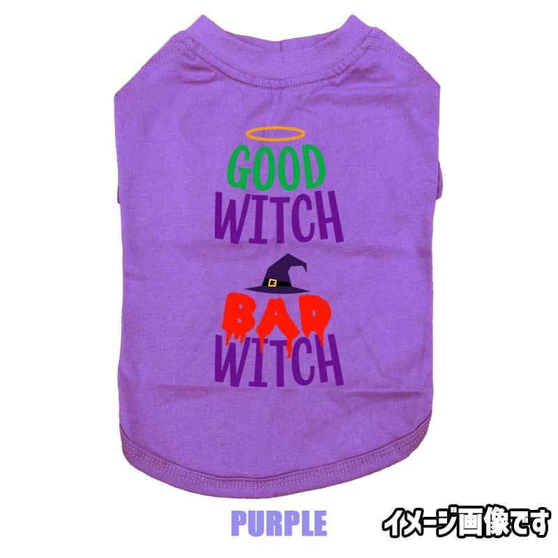ハロウィン柄！ GOOD-WITCH-BAD-WITCH コットン100％ 犬用Tシャツ 犬服 halloween ハロウィーン風ロゴ 小型犬〜大型犬まで対応 リンクコーデも出来ますの画像