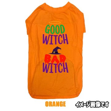 ハロウィン柄！ GOOD-WITCH-BAD-WITCH コットン100％ 犬用Tシャツ 犬服 halloween ハロウィーン風ロゴ 小型犬〜大型犬まで対応 リンクコーデも出来ますの画像