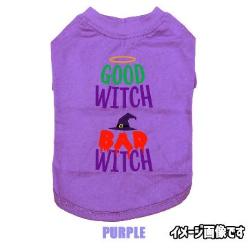ハロウィン柄！ GOOD-WITCH-BAD-WITCH コットン100％ 犬用Tシャツ 犬服 halloween ハロウィーン風ロゴ 小型犬〜大型犬まで対応 リンクコーデも出来ますの画像