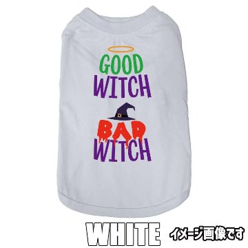 ハロウィン柄！ GOOD-WITCH-BAD-WITCH コットン100％ 犬用Tシャツ 犬服 halloween ハロウィーン風ロゴ 小型犬〜大型犬まで対応 リンクコーデも出来ますの画像