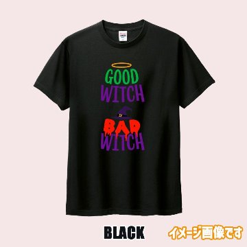 ハロウィン柄プリント半袖Ｔシャツ GOOD-WITCH-BAD-WITCH ワンズプリント/WANS PRINT 5.6oz ヘビーウェイト ハロウィン柄/ハロウィーン柄　愛犬とリンクコーデの画像