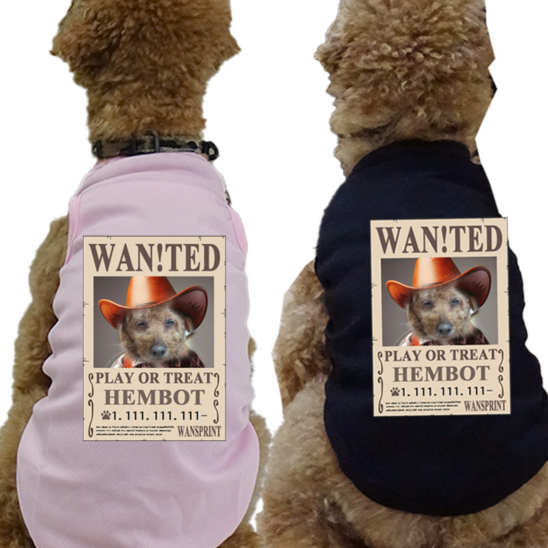 愛犬の名入れ＆写真プリント 【WAN!TED】 パロディー柄 指名手配 WANTED  お好きな犬服やTシャツ等にプリント致しますの画像