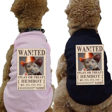 愛犬の名入れ＆写真プリント 【WAN!TED】 パロディー柄 指名手配 WANTED  お好きな犬服やTシャツ等にプリント致しますの画像