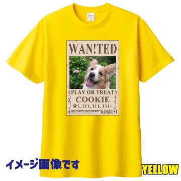 愛犬の名入れ＆写真プリント 【WAN!TED】うちの子Tシャツ パロディー柄 指名手配 WANTED  半袖Tシャツの画像