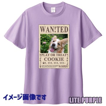 愛犬の名入れ＆写真プリント 【WAN!TED】うちの子Tシャツ パロディー柄 指名手配 WANTED  半袖Tシャツの画像