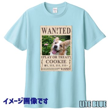 愛犬の名入れ＆写真プリント 【WAN!TED】うちの子Tシャツ パロディー柄 指名手配 WANTED  半袖Tシャツの画像