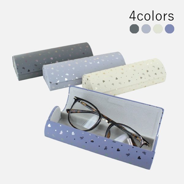 メタルハードメガネケース　2581　シルバー　ハート　リボン　グレー　ライトグレー　ピーチ　ブルーパープルの画像